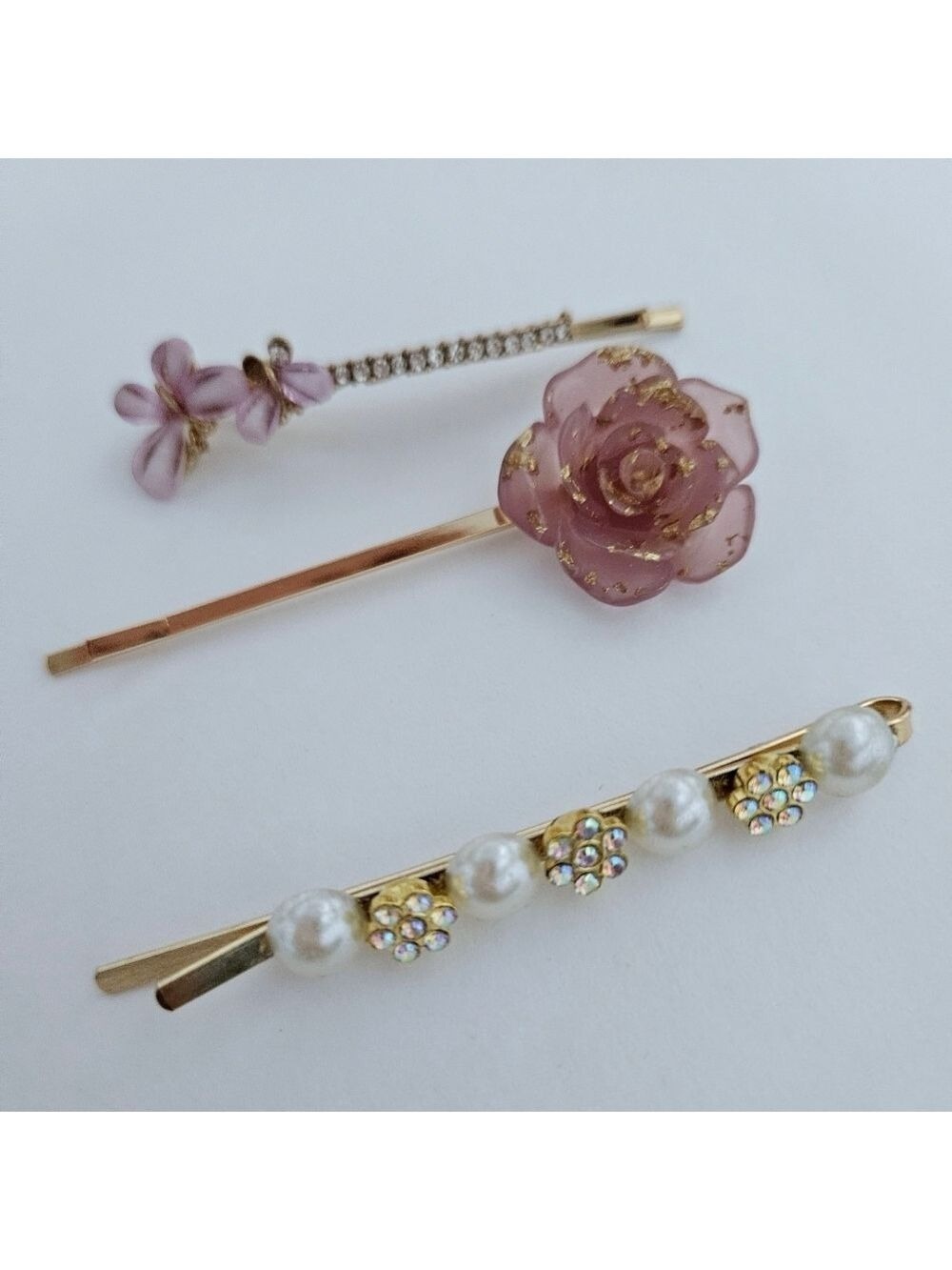 NWT Rhinestone Pearl Floral Hair Pin Set - Picture 3 of 4